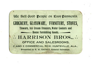 H.W. Haynes sales card.